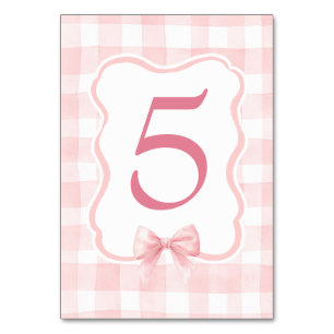 Errötender Bogen und rosa Gingham Süß Vintage Tischnummer