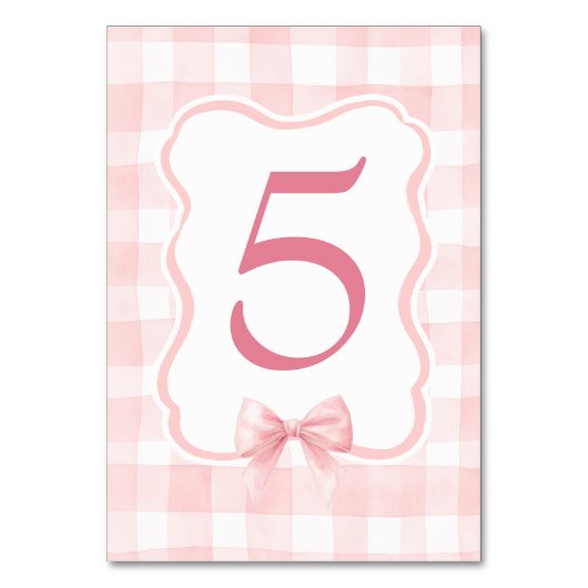 Errötender Bogen und rosa Gingham Süß Vintage Tischnummer (Vorderseite)