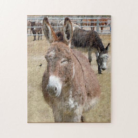 Errötender Burro u. wilde Vögel - Tierliebhaber Puzzle (Vertikal)