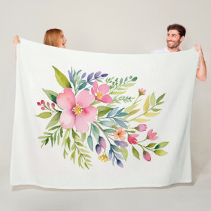 Errötender Garten-Aquarell-Blumenstrauß Fleecedecke