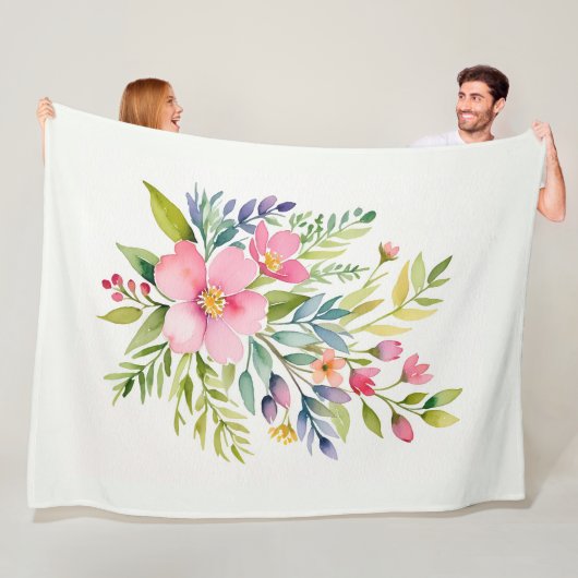 Errötender Garten-Aquarell-Blumenstrauß Fleecedecke (Beispiel)