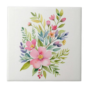 Errötender Garten-Aquarell-Blumenstrauß Fliese