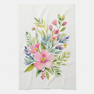 Errötender Garten-Aquarell-Blumenstrauß Geschirrtuch