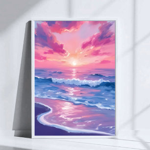 Errötender Ozean Sonnenuntergang Wellen Aquarell K Poster