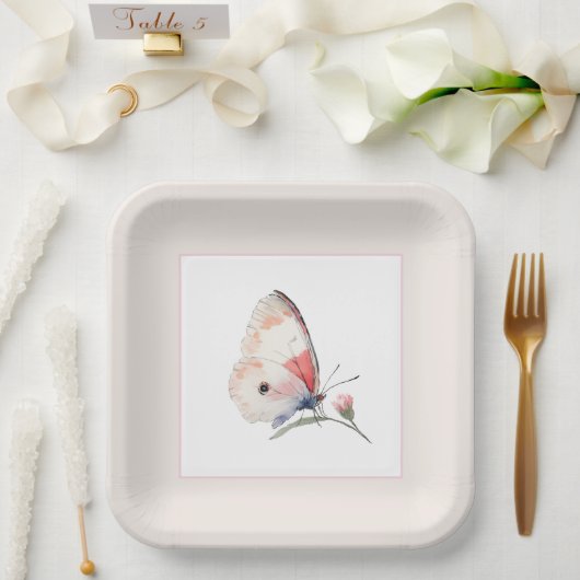 Errötender Pfirsich-Blumen-Schmetterling Für Immer Pappteller (Hochzeit)