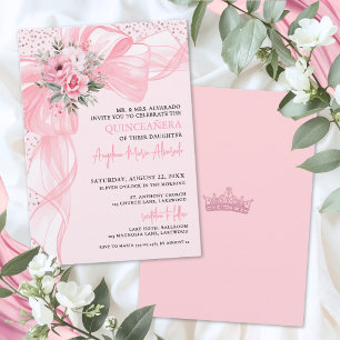 Errötender Rosa Schleifen-Quinceanera Einladung