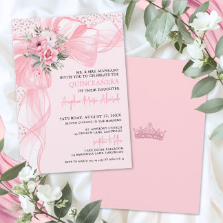 Errötender Rosa Schleifen-Quinceanera Einladung