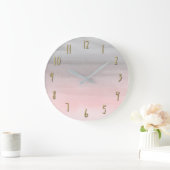 Errötender rosa u. graues modernes Aquarell-Girly Große Wanduhr (Zuhause)
