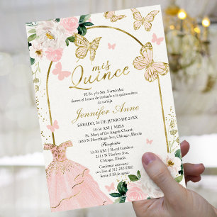 Errötender Schmetterling Spanische Quinceanera-Ein Einladung