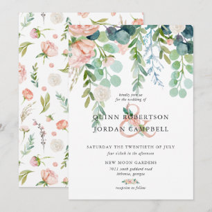 Errötender Sommer   Aquarell Florale Hochzeit Einladung