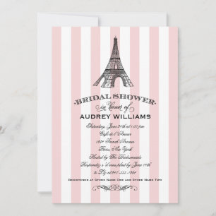 Errötender Streifen Eiffelturm Hochzeit Brautparty Einladung