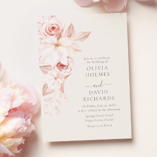 Errötendes Beiges Blumen Hochzeits-Einladungskarte Einladung