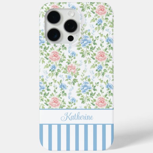 Errötendes Blau Wasserfarbe Florales Monogramm Case-Mate iPhone Hülle (Rückseite)