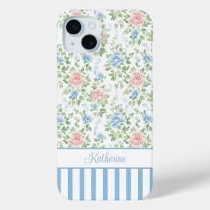 Errötendes Blau Wasserfarbe Florales Monogramm Case-Mate iPhone Hülle