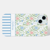 Errötendes Blau Wasserfarbe Florales Monogramm  Case-Mate iPhone Hülle (Rückseite (Horizontal))