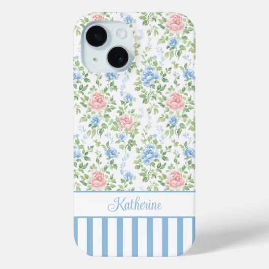 Errötendes Blau Wasserfarbe Florales Monogramm  Case-Mate iPhone Hülle (Rückseite)