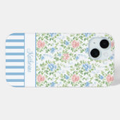 Errötendes Blau Wasserfarbe Florales Monogramm  Case-Mate iPhone Hülle (Rückseite (Horizontal))