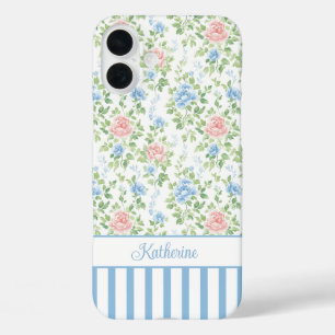 Errötendes Blau Wasserfarben Florales Monogramm iPhone 16 Plus Hülle