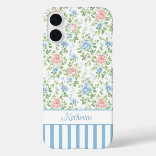 Errötendes Blau Wasserfarben Florales Monogramm Case-Mate iPhone Hülle (Rückseite)