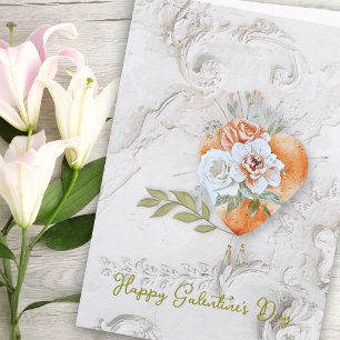 Errötendes Blumenherz mit barocker Stucktextur Karte