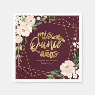 Errötendes Burgunder Florales Quinceanera Serviette
