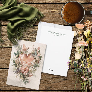 Errötendes Florales Herz Schmetterlinge und sanfte Feiertagskarte