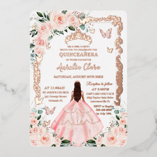 Errötendes Florales Quinceañera-Prinzessinnenkleid Folieneinladung
