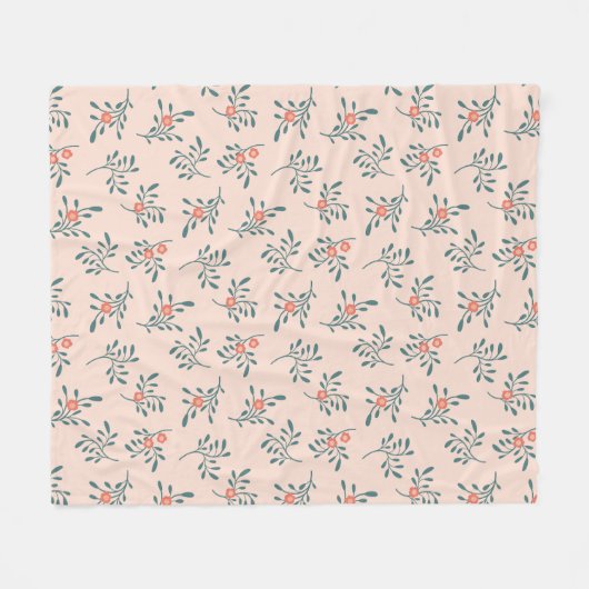 Errötendes Florales Teal Botanisches Muster Fleecedecke (Vorderseite (Horizontal))