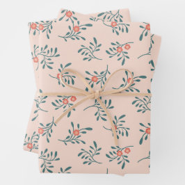 Errötendes Florales Teal Botanisches Muster Geschenkpapier Set