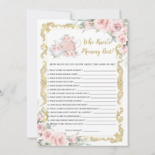 Errötendes Florales Teeparty-Wer kennt Mommy-Spiel Mitteilungskarte