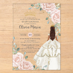 Errötendes Florales Weißes Kleid Prinzessinnenklei Acryleinladungen