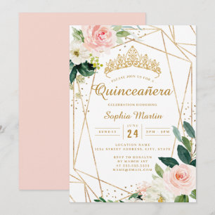 Errötendes Gold Blume Geometrische Quinceanera  Einladung