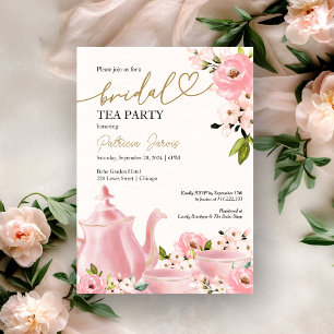 Errötendes Gold Blumen Hochzeitsdusche-Teeparty Einladung