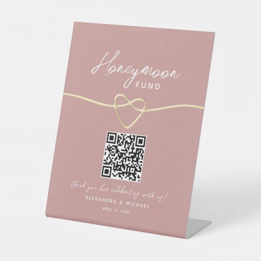 Errötendes Gold Flitterwochen-Fonds QR-Code Sockelschild (Vorderseite)