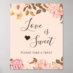Errötendes Gold Florales Love Is Sweet Dessertbar Poster
