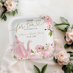 Errötendes Gold Florales Teestündchen Brautparty Pappteller