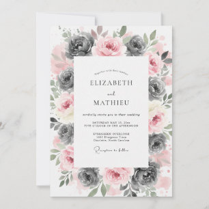 Errötendes Grau Florale Kunstfertigkeit Hochzeit Einladung