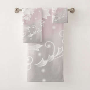 Errötendes Grau Weiß Florale Fantasie Badhandtuch Set