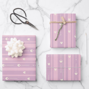Errötendes Herzstreifenmuster Geschenkpapier Set