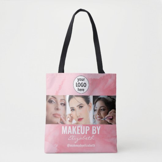 Errötendes Korallenrosa Makeup Studio Foto Logo Tasche (Vorderseite)