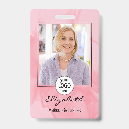 Errötendes Korallenrosa Wasserfarbe Foto Makeup Ausweis (Vorderseite)