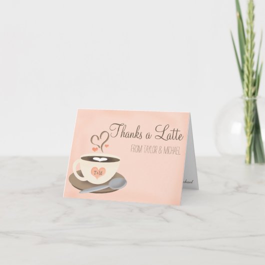 Errötendes Monogramm-Herz-Kaffeetasse Hochzeits-Da Dankeskarte (Vorderseite)