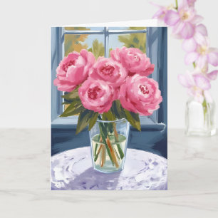 Errötendes Pfingstrosenbouquet Rosa Blumenmalere Karte