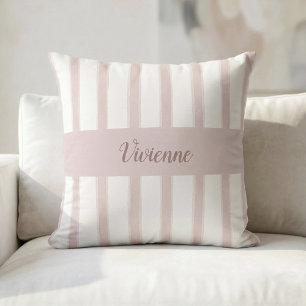 Errötendes Rosa Aquarell-Streifen Monogramm Name Kissen
