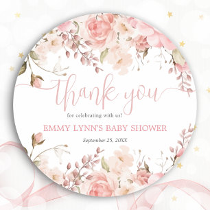 Errötendes Rosa Baby in Blüte Baby Shower Danke sc Runder Aufkleber