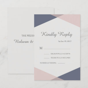 Errötendes Rosa Blau geometrisch elegante Hochzeit Einladung