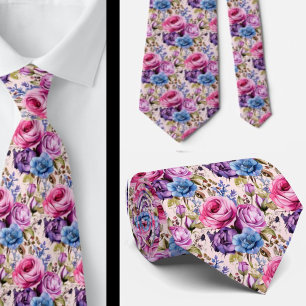 Errötendes Rosa Blau Lila Veilchen Blumen Floral Krawatte