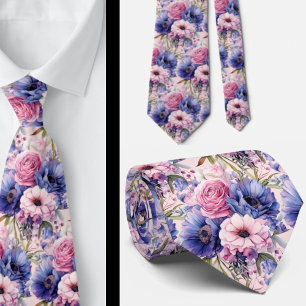 Errötendes Rosa Blau Lila Veilchen Blumen Floral Krawatte