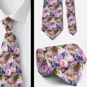 Errötendes Rosa Blau Lila Violette Blumen Floral Krawatte
