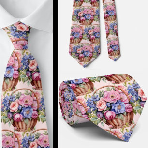 Errötendes Rosa Blau Lila Violette Blumen Floral Krawatte